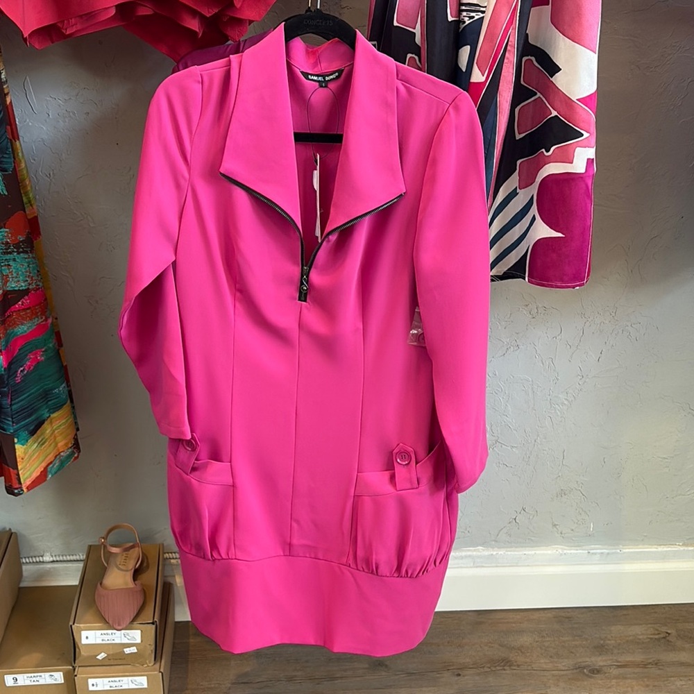 Chic Pink Zip-Up Dress with Pockets